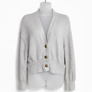 Free People Found My Friend Grey Cardigan Small Cozy Cropped Knit
